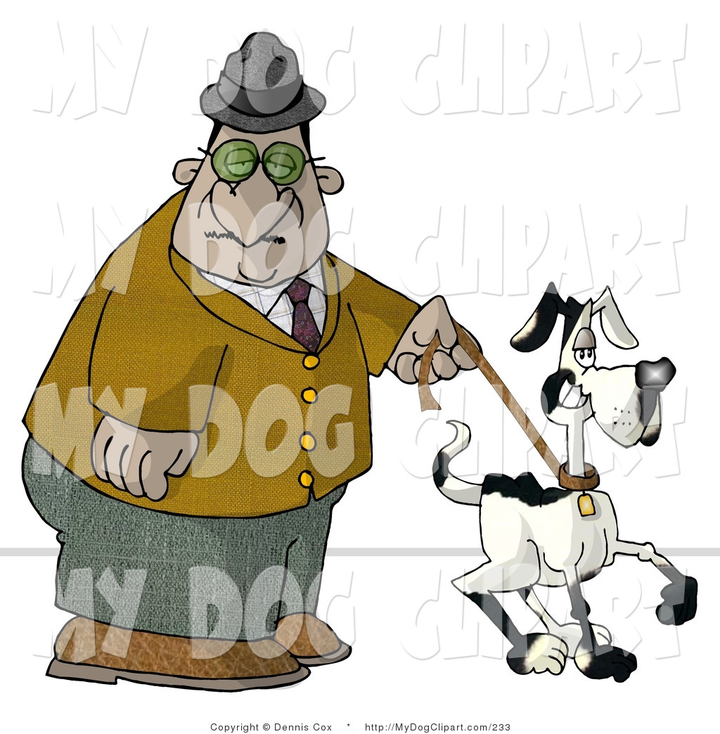Larger Preview  Clip Art Of An Old Man Walking His Black And White Pet