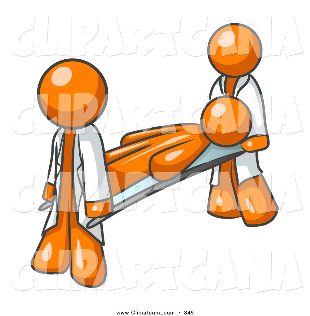 Larger Preview  Vector Clip Art Of A Hurt Orange Man Being Carried On    