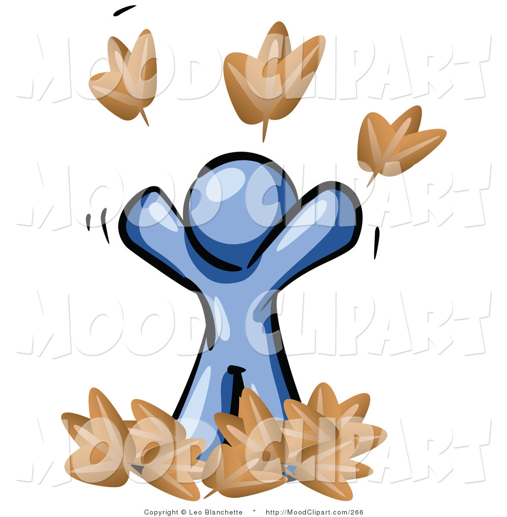 Mood Clip Art Of A Carefree Blue Man Tossing Up Fall Leaves In The Air
