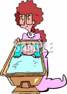Mother Rocking Her Baby In A Cradle   Royalty Free Clipart Picture