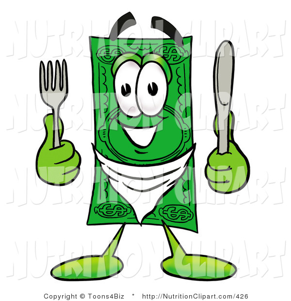 Nutrition Clip Art Of A Green Dollar Bill Mascot Cartoon Character