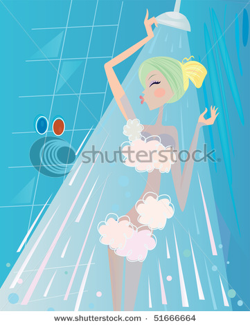 Picture Of A Girl Or Woman Taking A Shower In A Clip Art Illustration