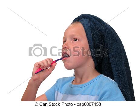 Pictures Of Girl Brushing Teeth   Nine Year Old Girl With Towel On Her    