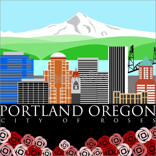 Portland Downtown Skyline With Mount Hood And River Colors Image  High
