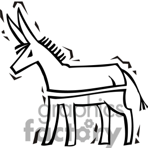 Royalty Free Black And White Image Of A Democratic Donkey Clipart