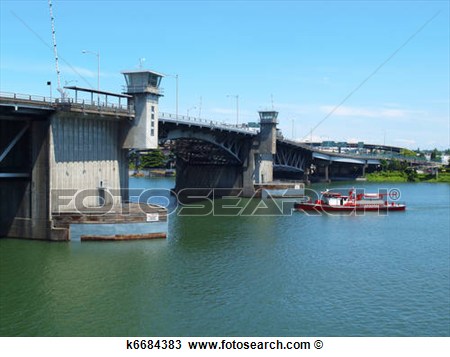 Stock Photo   The Morrison Bridge And Fire Boat P  Fotosearch   Search