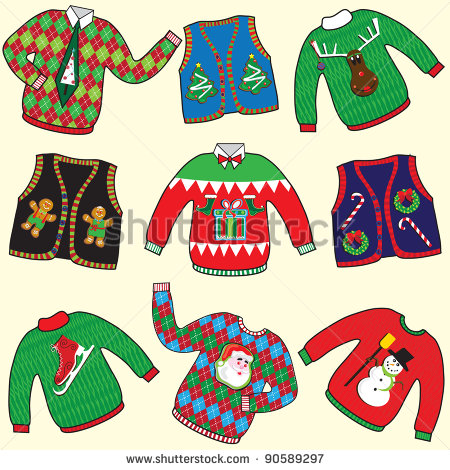 Ugly Christmas Sweaters Party Invitation Clip Art   Stock Vector