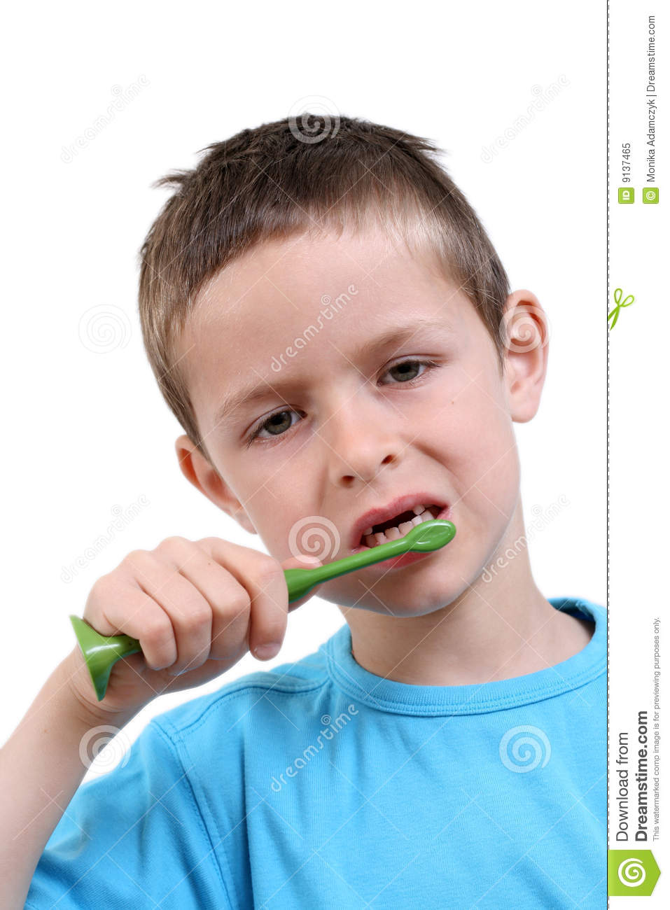Years Old Boy Brushing Teeth On White