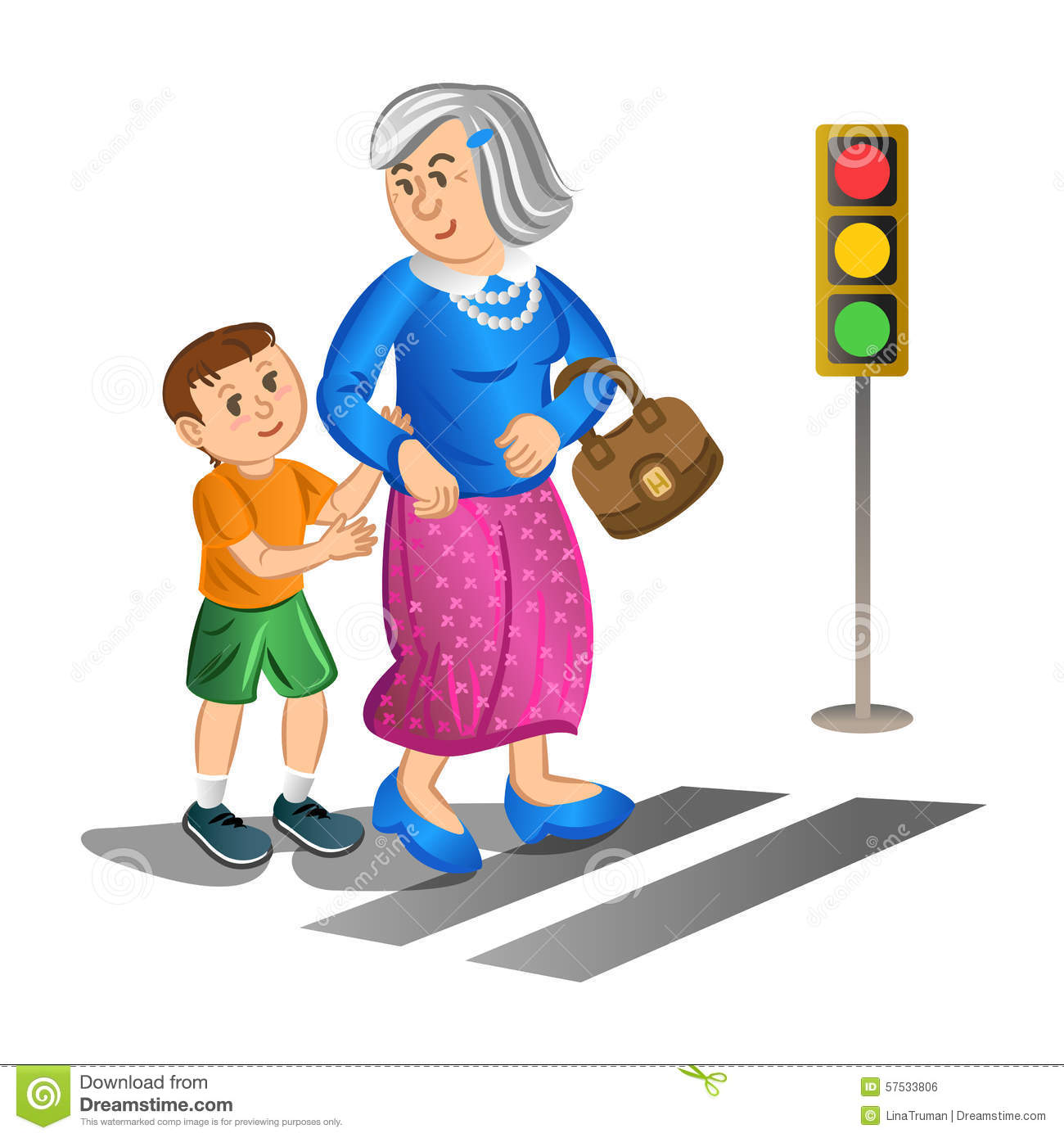 Boy Helping Old Lady Cross The Street  Vector Stock Vector   Image