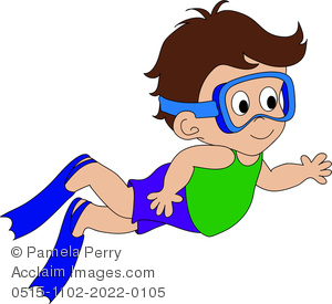 Clip Art Illustration Of A Cartoon Boy Swimming Wearing Goggles