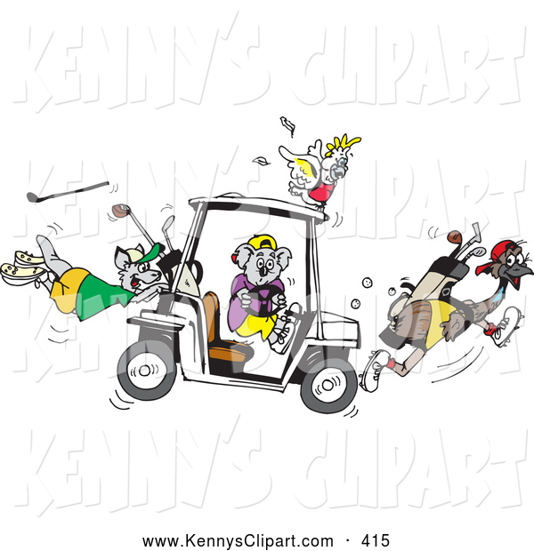 Clip Art Of A Crazy Golf Cart With Animals By Dennis Holmes Designs    