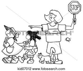 Clip Art Of Illustration Of Children Crossing Street With School