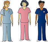 Female Health Pros In Scrubs   Clipart Graphic