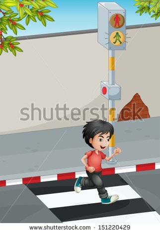 Illustration Of A Boy Running While Crossing The Street   Stock Vector