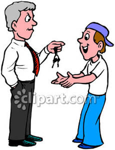 Man Giving His Teenage Son The Car Keys   Royalty Free Clipart Picture