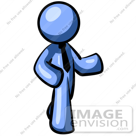 34496 Clip Art Graphic Of A Blue Guy Character Wearing A Business Tie    