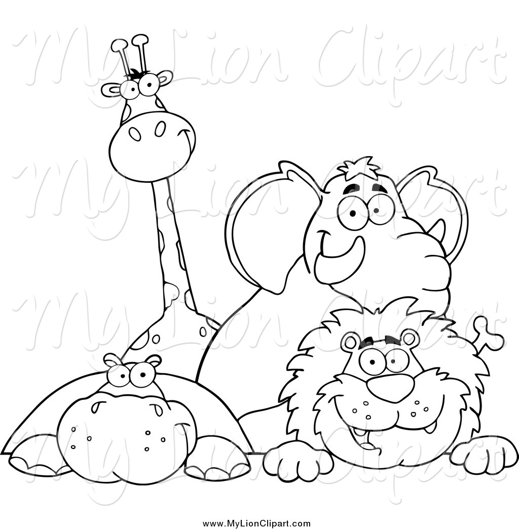 Baby Jungle Animals Clipart Black And White Happy Black And White
