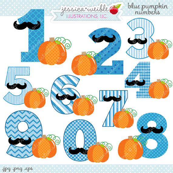 Blue Pumpkin Numbers Cute Digital Clipart   Commercial Use Ok    