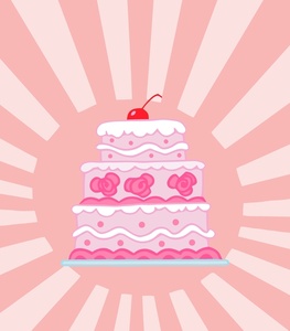 Cake Clipart Image  A Pink Cherry Birthday Cake On A Pink Background