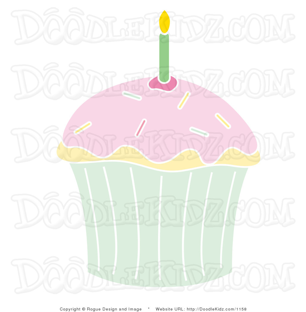 Clipart   Clip Art Illustration Of A Pink And Green Birthday Cupcake