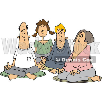 Clipart Of A Group Of Caucasian Men And Women Meditating   Royalty