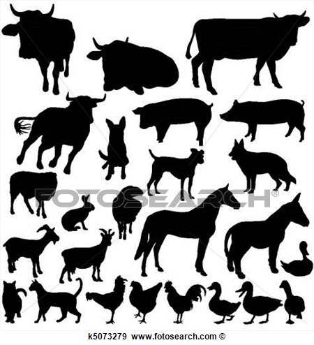 Farm Animal Silhouettes Set View Large Clip Art Graphic
