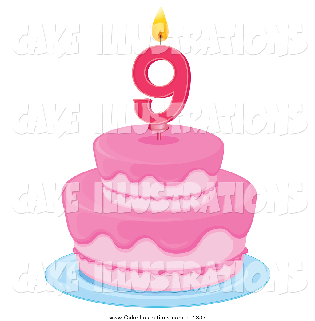Illustration Cartoon Vector Of A Pink Ninth Birthday Cake By Colematt