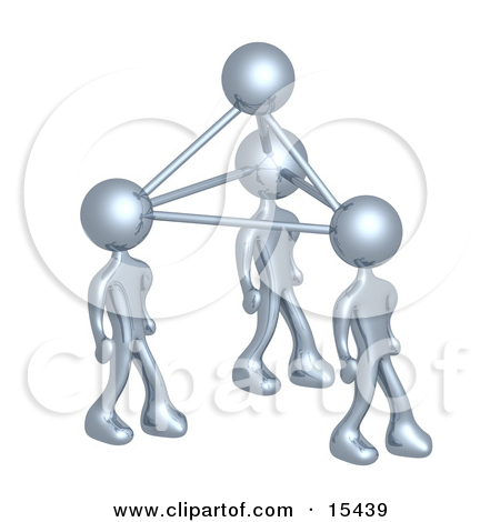 Silver Business People Connected By Atoms Symbolizing Teamwork