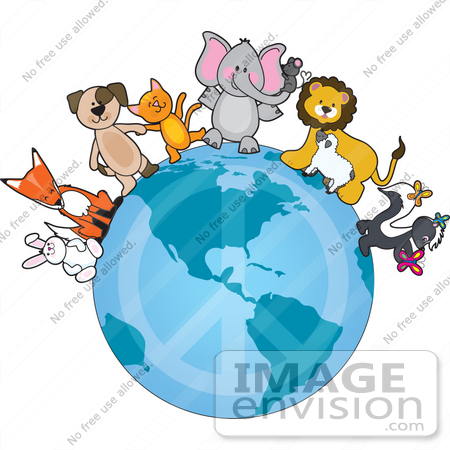 33561 Clip Art Graphic Of A Happy Group Of Animals A Bunny Fox Dog