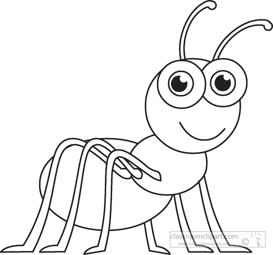 Ant Character Insects Black White Outline 915   Classroom Clipart