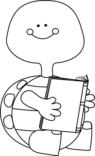 Black And White Turtle Reading A Book Clip Art Image   Black And White