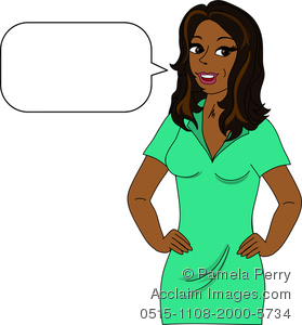 Clip Art Image Of An African American Woman Speaking Into A Blank Text