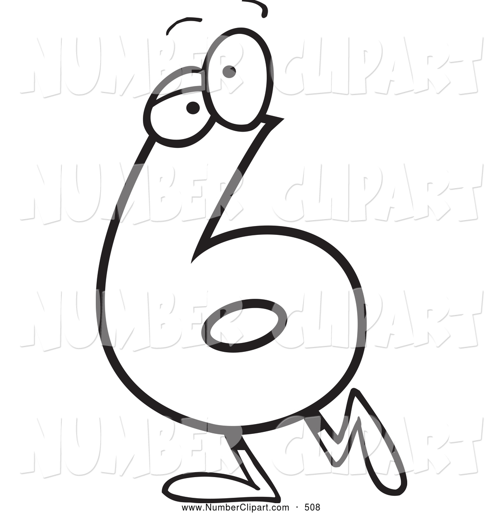 Clip Art Of A Black And White Number Six 6 Character