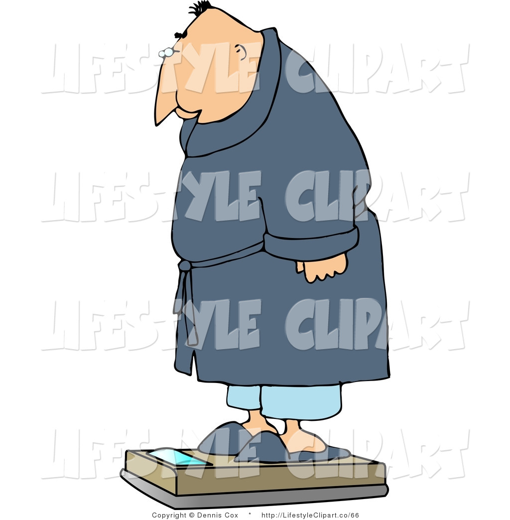 Clip Art Of A Fat Man Measuring His Weight On A Standard Bathroom    