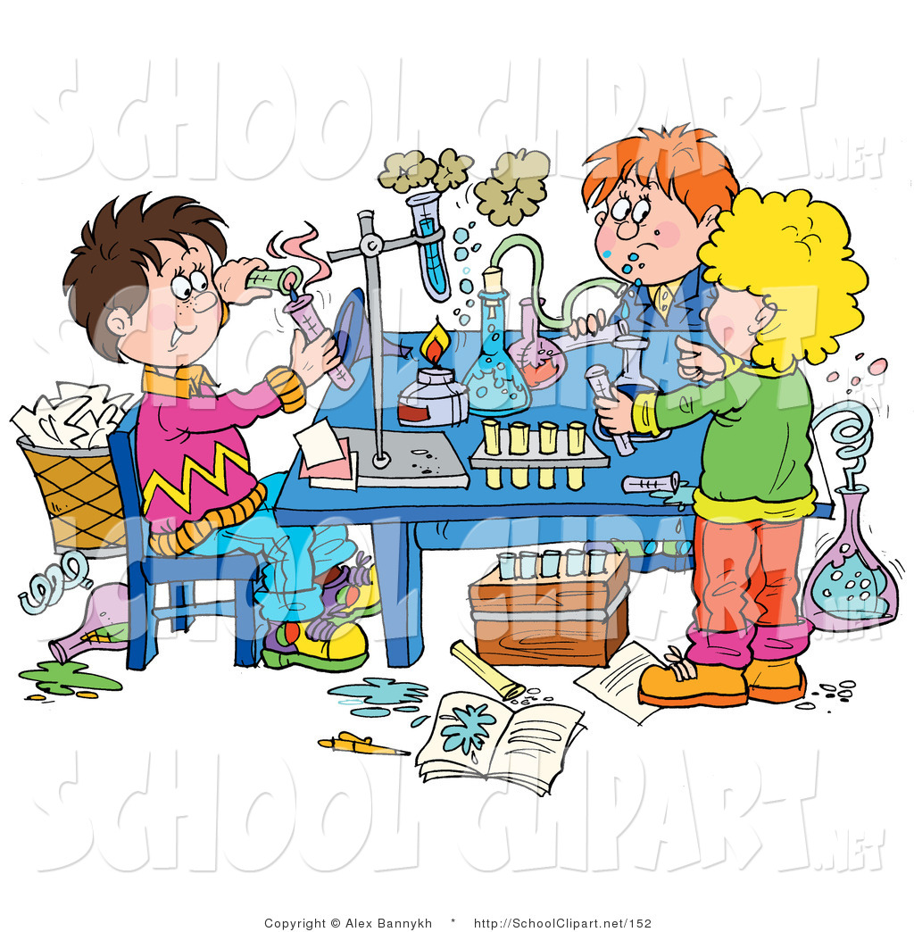 Clip Art Of A Group School Children Conducting Science Experiments    
