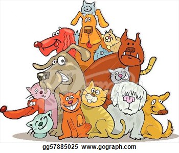 Clip Art Vector   Illustration Of Cats And Dogs Group In Friendship