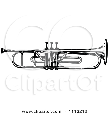 Clipart Of A Black And White Trumpet 2   Royalty Free Vector    