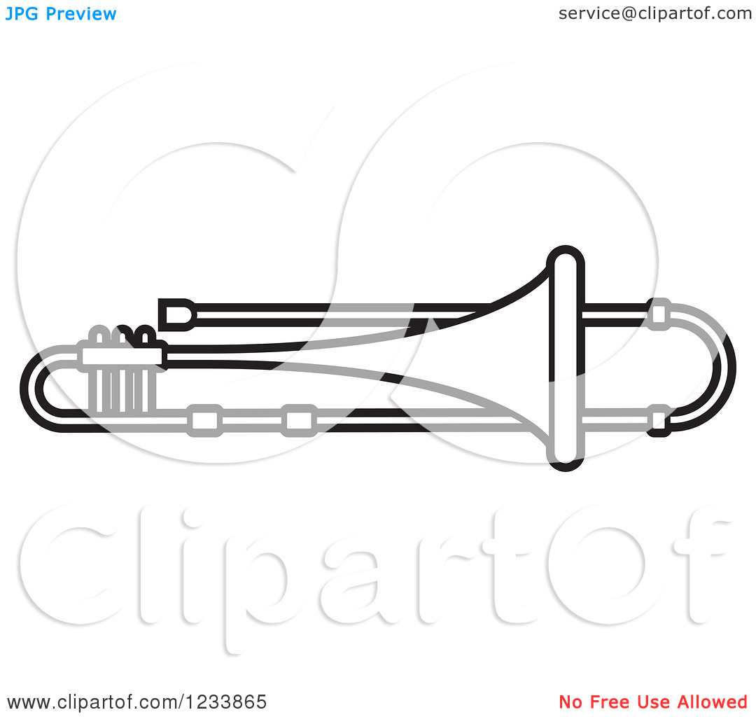 Clipart Of A Black And White Trumpet   Royalty Free Vector    