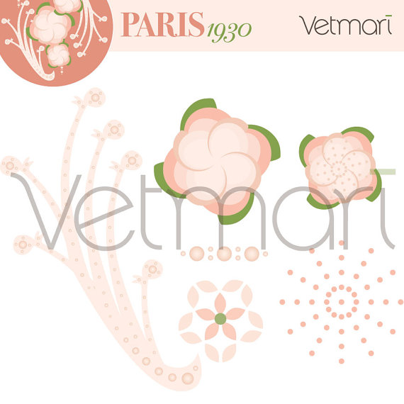 Items Similar To Paris 1930   Pink And Green   Digital Clip Art Pack