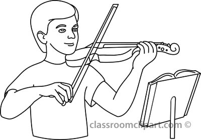 Music   Student Playing Violin Outline   Classroom Clipart