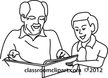 People   Grandfather And Grandson Reading Outline   Classroom Clipart