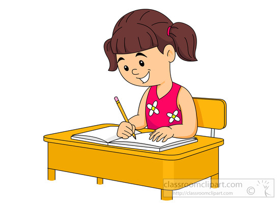 School  Student Sitting At Her Desk Writing In Notebook Clipart 59142