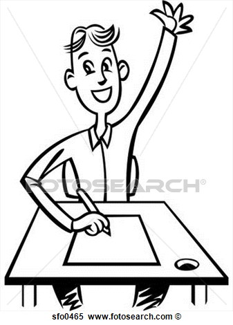 Stock Illustration   A Student Sitting At His Desk With His Hand Up