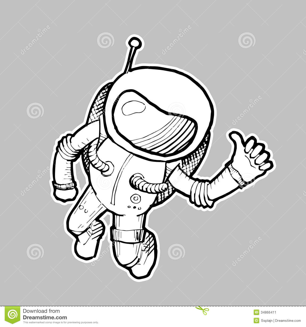 Astronaut Illustration Black And White On Grey Background