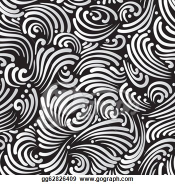 Black And White Abstract Hand Drawn Pattern Waves Or Curls Background    