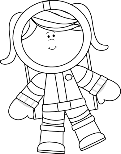 Black And White Girl Astronaut Floating Clip Art   Black And White