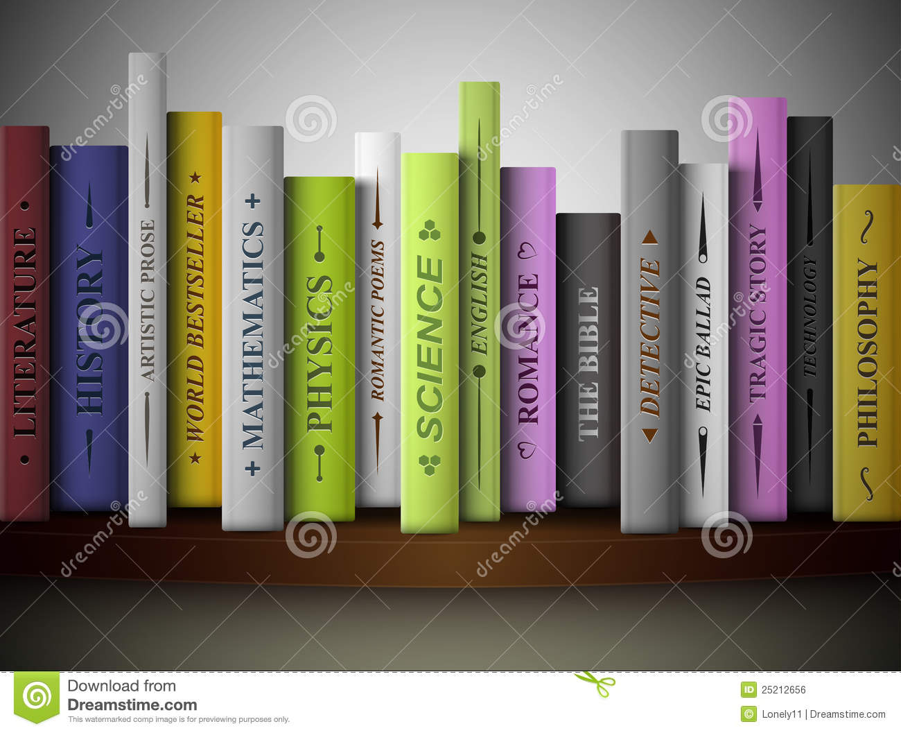 Books Of Various Literary Genres On Shelf  Eps 10
