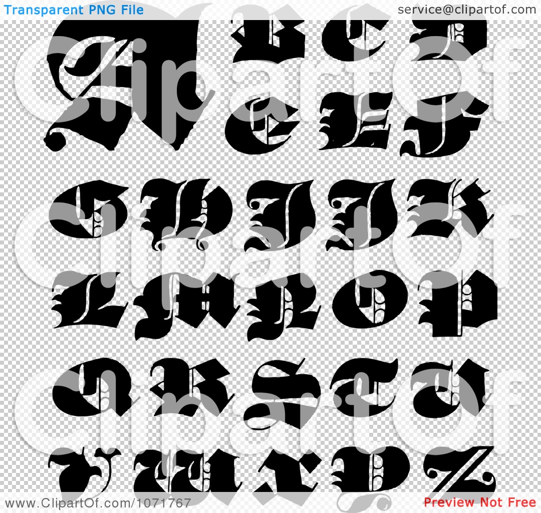 Clipart Black And White Capital Vintage Styled Calligraphy Alphabet    