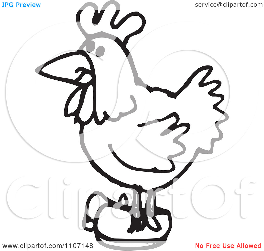 Clipart Black And White Chicken Wearing Shoes   Royalty Free Vector