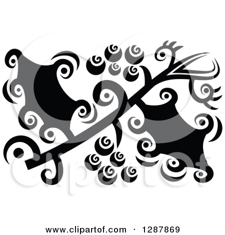 Clipart Of A Black And White Abstract Christmas Holly Design   Royalty